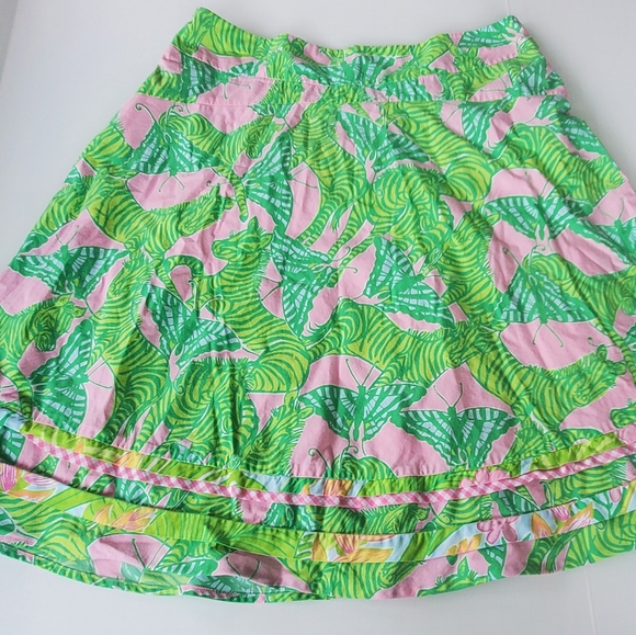 Vintage Lilly Pulitzer Zebra Butterfly Print Green Pink Skirt Size 12 Spring - Picture 6 of 14